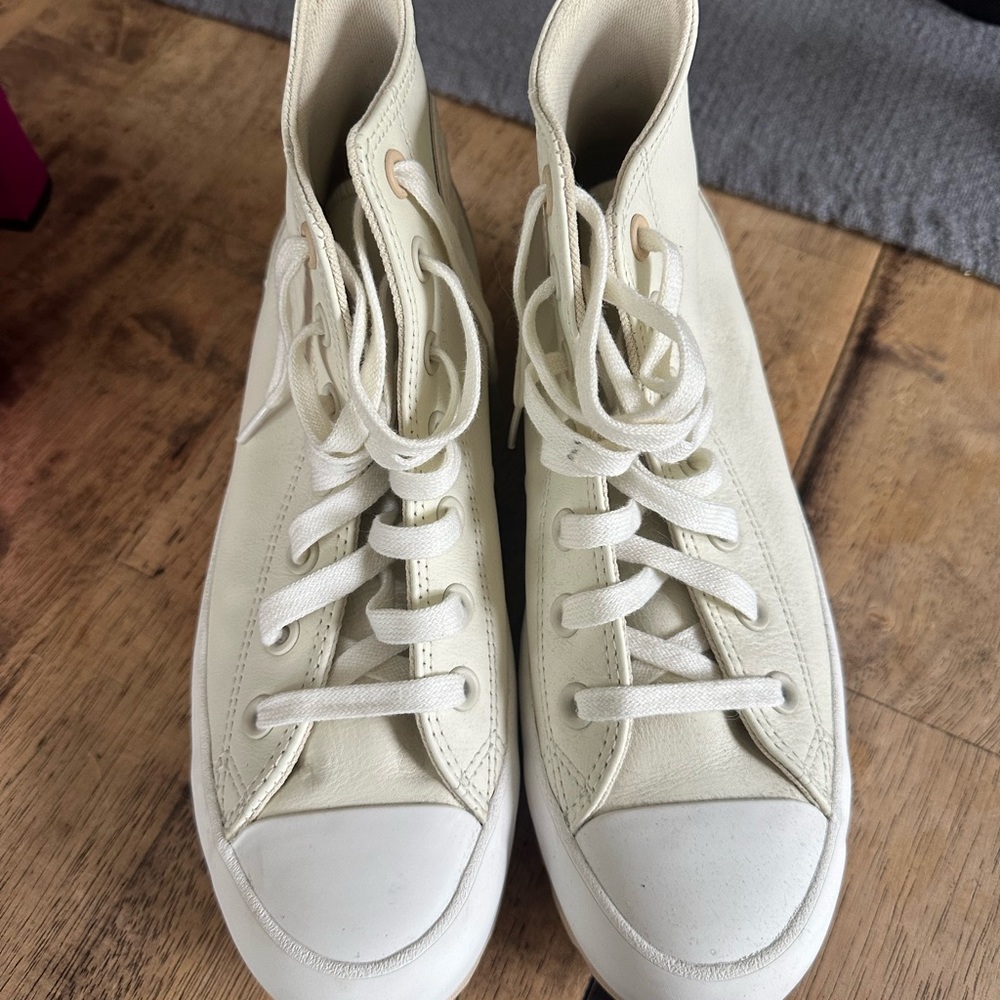 Women's Cream Leather Converse High-Top Sneakers